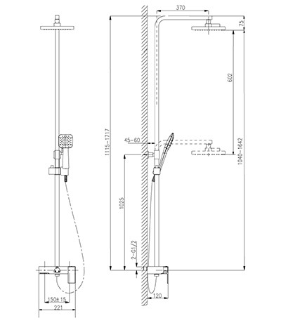 LM7005C Тропик Смеситель для душа с верх.душ.лейкой Троп дождь, 3-функ. лейкой и фиксир (к/к 4)