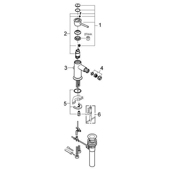 Смеситель для биде с донным клапаном, хром Grohe BauClassic 32864000