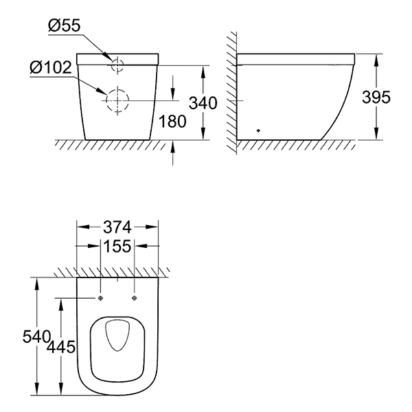 Унитаз напольный, приставной, безободковый, альпин-белый Grohe Euro Ceramic 39339000