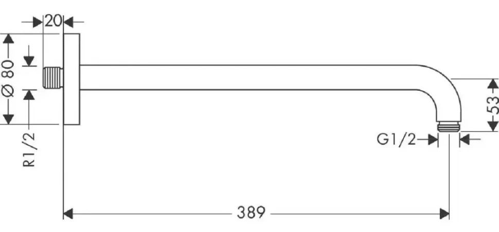 Кронштейн для верхнего душа 389, настенный, белый Hansgrohe 27413700
