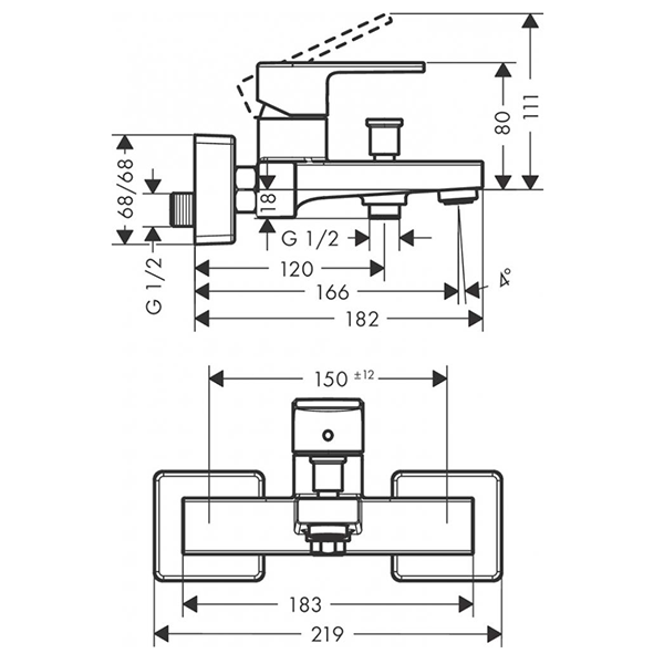 Смеситель для ванны, черный Hansgrohe Vernis Shape 71450670