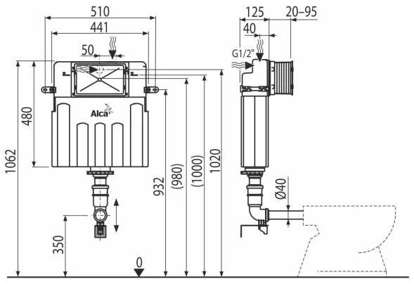 Бачок для унитаза, скрытый монтаж Alcaplast AM112-0001