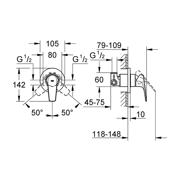 Смеситель для душа встраиваемый маленький корпус GROHE BauFlow 29046000