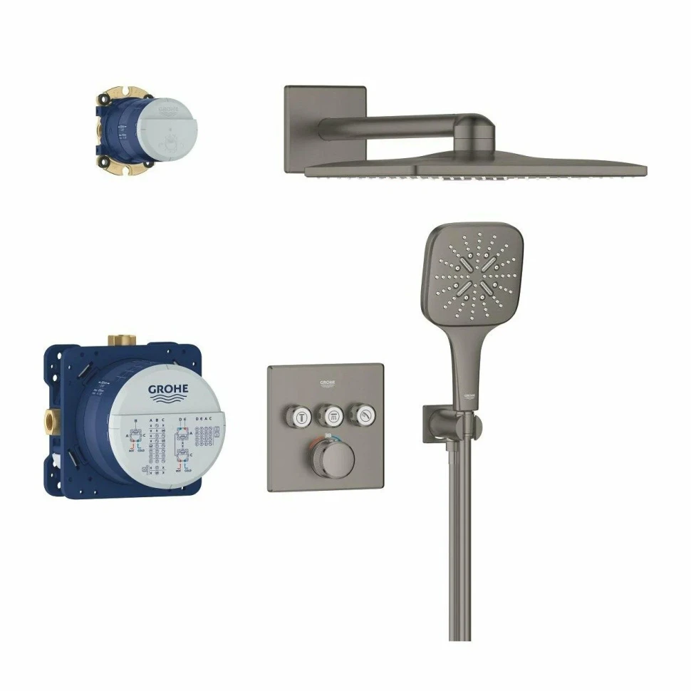 Душевая система встраиваемая, темный графит матовый Grohe Rainshower 310 Cube 34864AL0