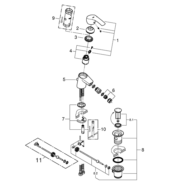 Смеситель для биде с донным клапаном, размер S, хром Grohe Eurosmart 32929002