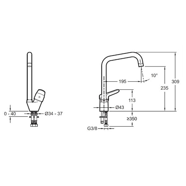 Смеситель для кухни, хром Jacob Delafon Brive E75770-CP