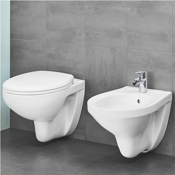 Унитаз подвесной, безободковый, с сиденьем, с крепежами, белый Grohe Bau Ceramic 39351000