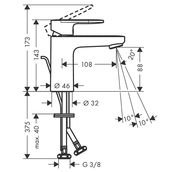 Смеситель для раковины 100, с донным клапаном, черный Hansgrohe Vernis Blend 71551670