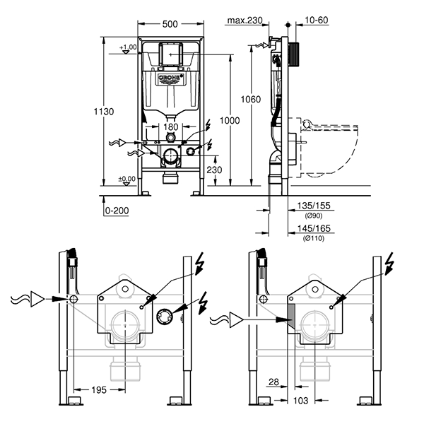 Инсталляция Grohe Rapid SL для унитазов-биде Sensia  39112001
