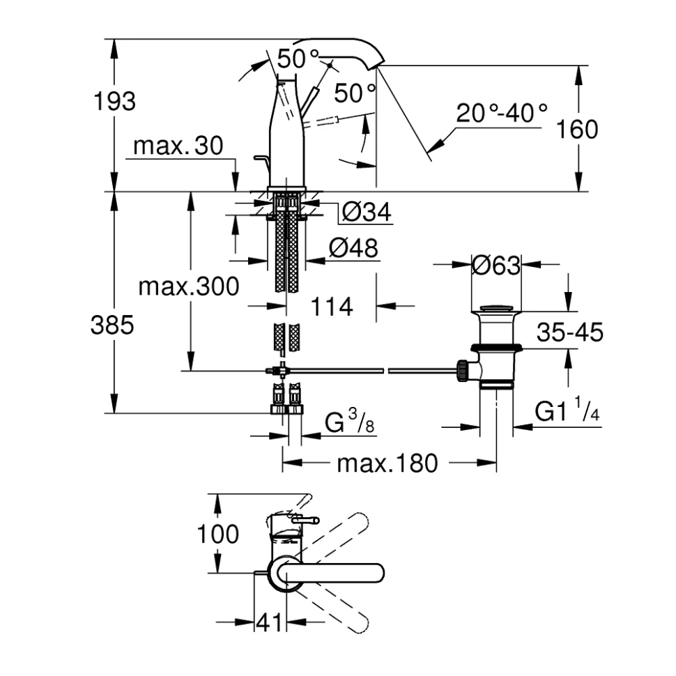 Смеситель для раковины, размер M, холодный рассвет матовый Grohe Essence 24173GN1