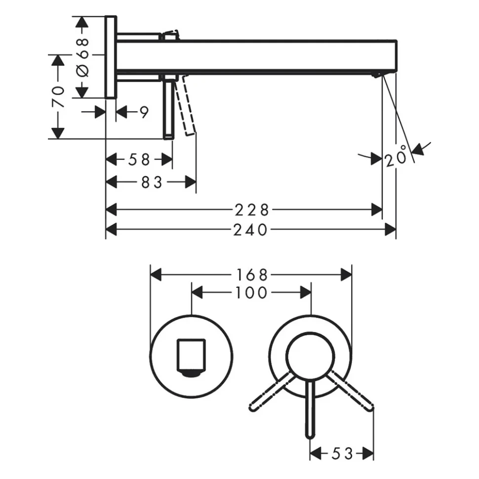 Смеситель для раковины, настенный, черный Hansgrohe Finoris 76050670