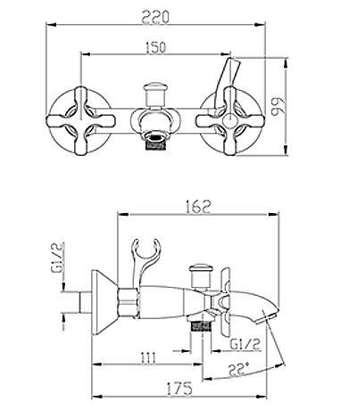 LM5712C Дуэтто Смеситель для ванны с коротким изливом, хром (к/к 12)