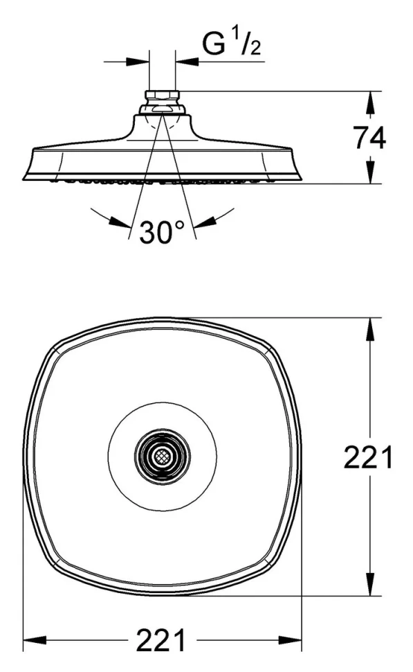 Верхний душ 221x221, хром/золото Grohe Grandera 27974IG0