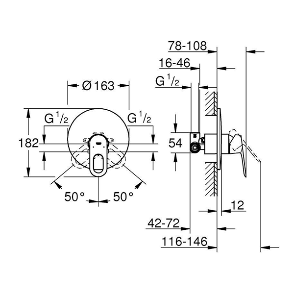 Смеситель для душа GROHE BauLoop (внешняя и встраиваемая части), хром 29080000