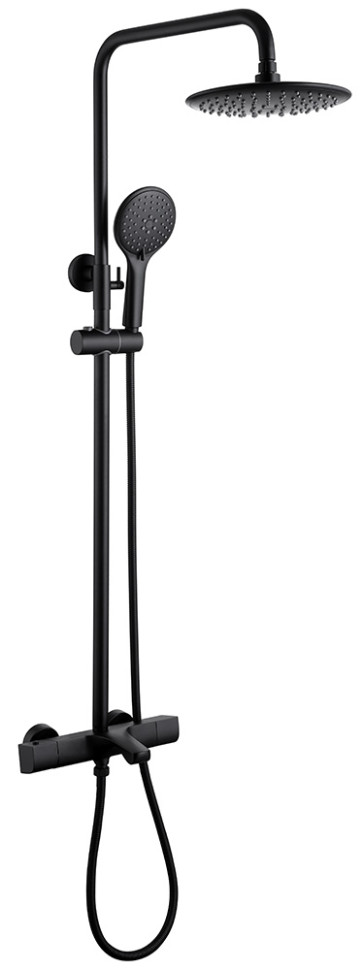 Душевая стойка ABBER Thermostat AF8516BL с термостатом и изливом, черный матовый
