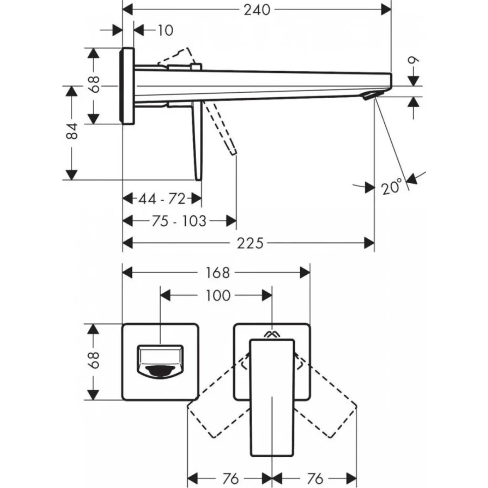 Смеситель для раковины, настенный, черный Hansgrohe Metropol 32526670