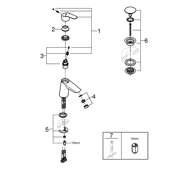 Смеситель для раковины с донным клапаном, размер S, хром, Grohe Eurosmart 23968003