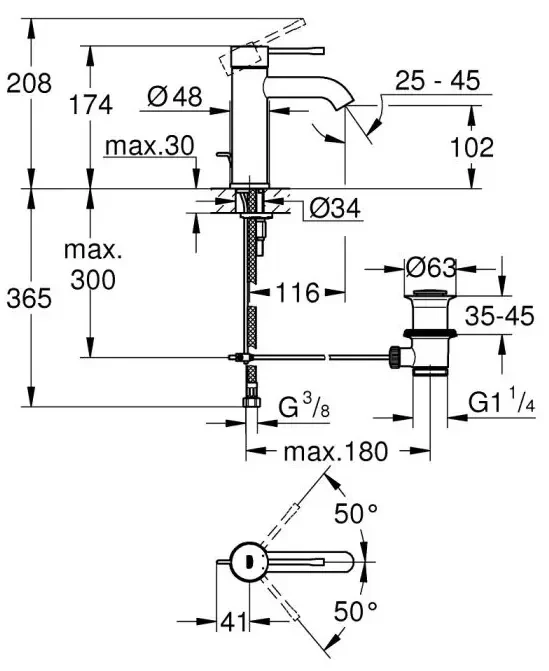Смеситель для раковины, размер S, темный графит матовый Grohe Essence 24171AL1
