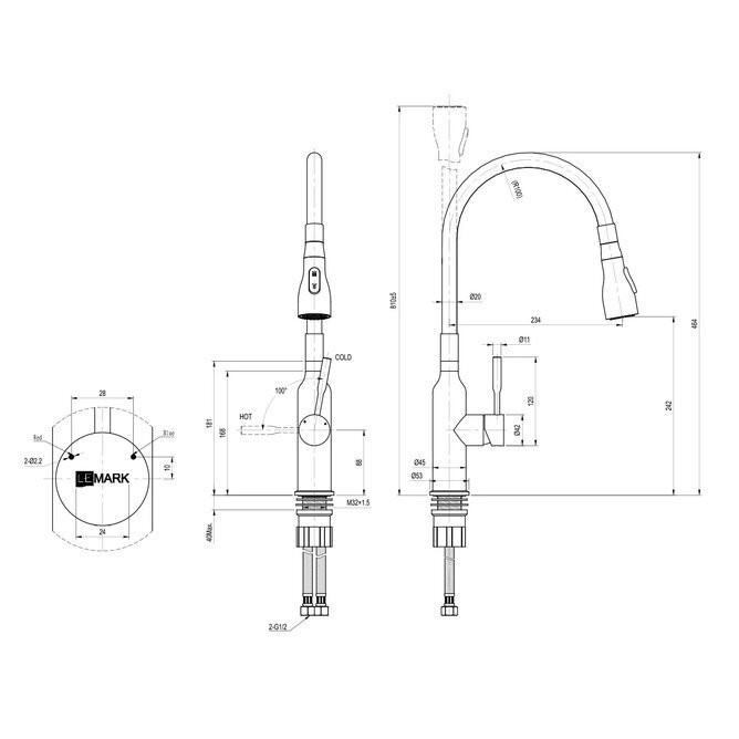 LM5082S-White EXPERT Смеситель для кухни с поворотным изливом, сталь