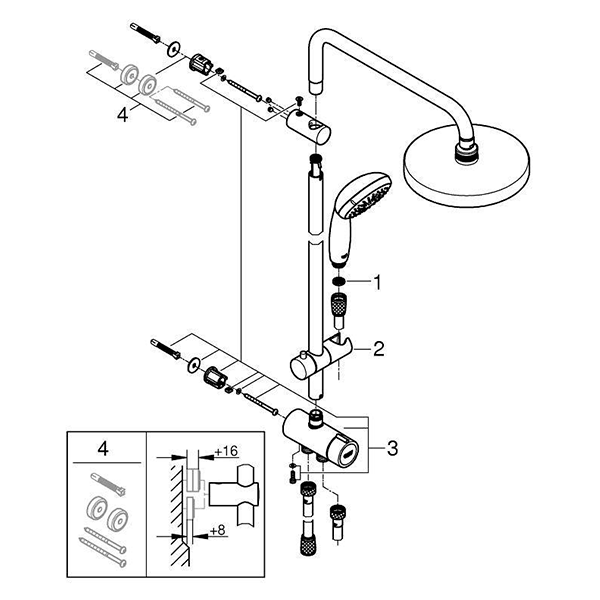 Душевая система с переключателем, без смесителя, хром Grohe Tempesta System 200 27389002
