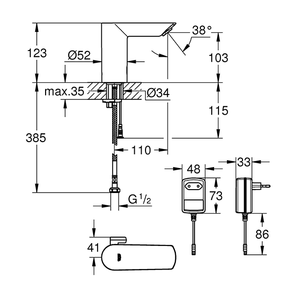 Смеситель для раковины Grohe Bau Cosmopolitan E, хром 36453000