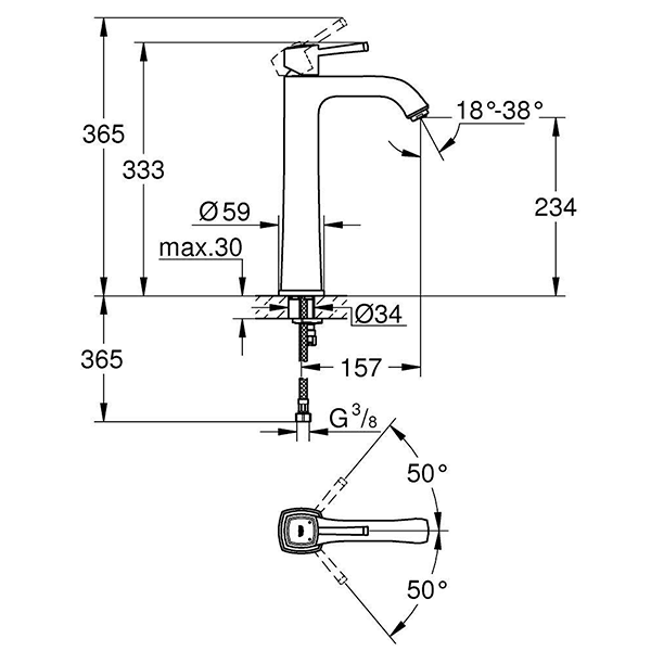 Смеситель для раковины, размер XL, хром Grohe Grandera 23313000