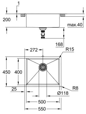 K700U 60-S 54,4/44,4 1.0 Мойка из нержавеющей стали, 1 чаша, монтаж под столешницу
