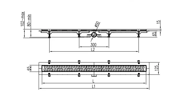 Трап линейный для пола, боковой слив, титан mch ch750/50kn1ti