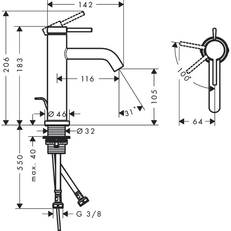 Смеситель для раковины 110, с донным клапаном, белый Hansgrohe Tecturis S 73314700