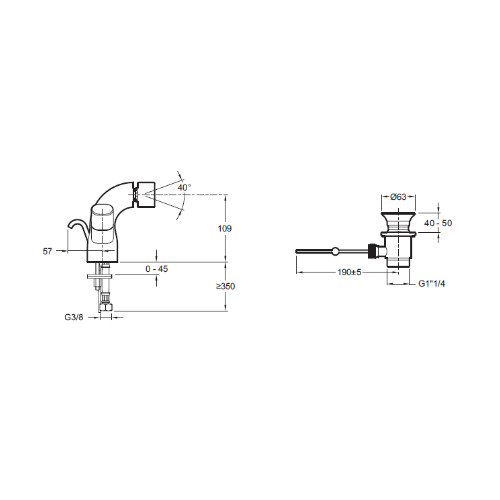 Смеситель для биде с донным клапаном, двурычажный, хром Jacob Delafon Talan E10088RU-CP