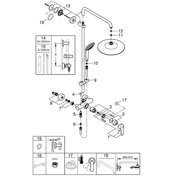 Душевая система со смесителем, хром Grohe Euphoria System 260 27473001