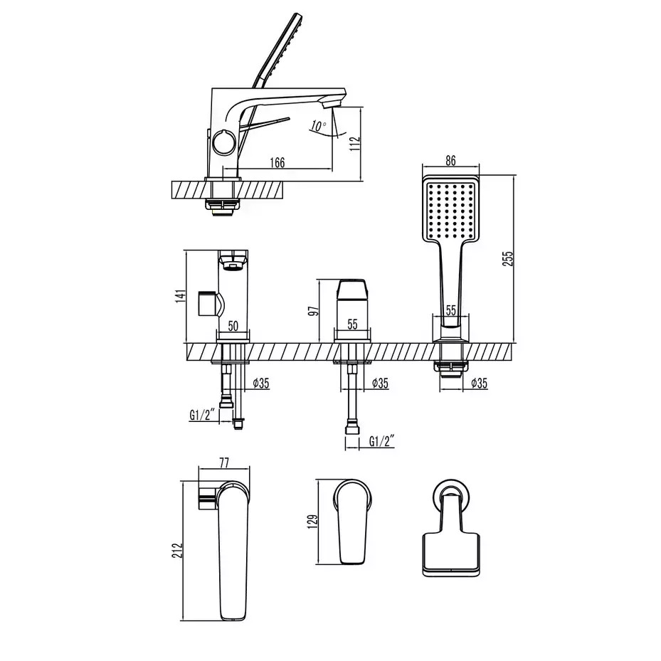 LM3745GM Смеситель Lemark Bronx на борт ванны