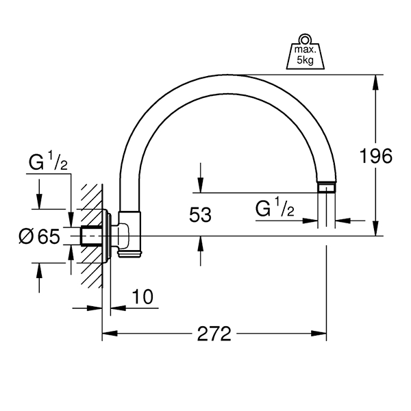 Кронштейн душевой 272, настенный, хром Grohe Rainshower 28384000