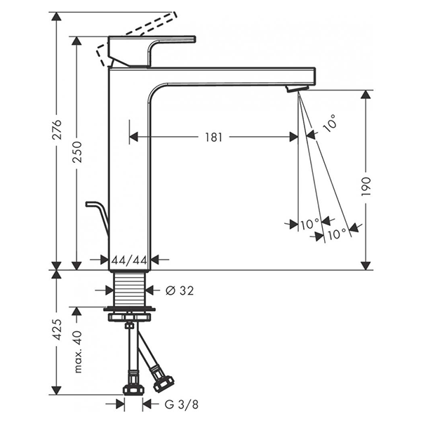 Смеситель для раковины 230, с донным клапаном, хром Hansgrohe Vernis Shape 71562000