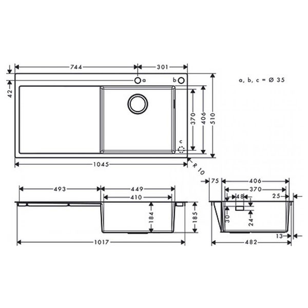 Мойка S71, с крылом, 510х1050, нержавеющая сталь Hansgrohe 43307800