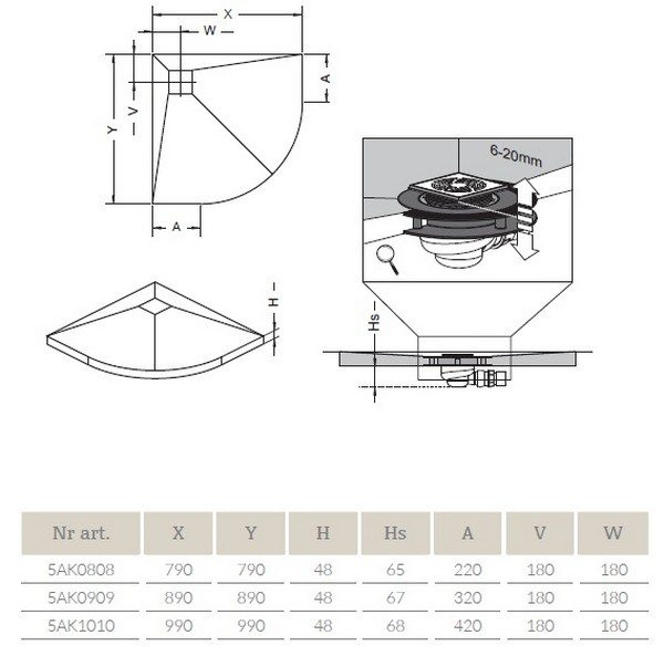 Душевая плита 990x990 с компактным трапом Radaway 5AK1010