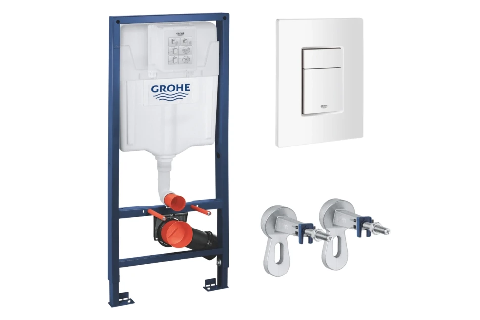 Инсталляция для подвесного унитаза, белая панель смыва Grohe Rapid SL 38772SH0