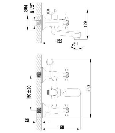 LM6542C Партнер Смеситель для ванны двуручный, с коротким изливом дивертор керам пласт (к/к 6)