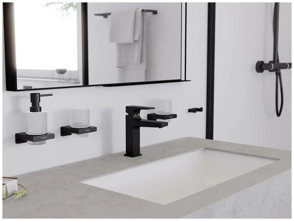 Дозатор жидкого мыла с держателем, черный Hansgrohe AddStoris 41745670