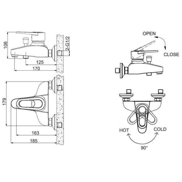 СМЕСИТЕЛЬ ДЛЯ ВАННЫ КОРОТКИЙ ИЗЛИВ BRAVAT LOOP F6124182CP-01-RUS