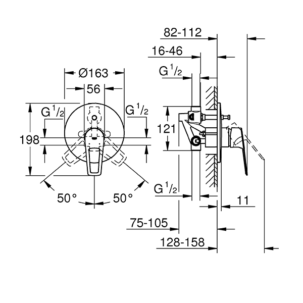 Смеситель для ванны, однорычажный, круглая розетка, хром Grohe BauLoop 29081001