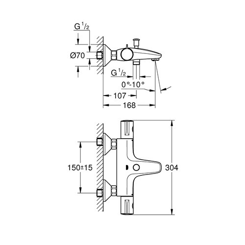 Термостатический смеситель для ванны GROHE Grohtherm 800 с регулируемым аэратором, хром 34576000