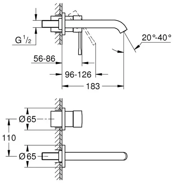 Смеситель для раковины, на 2 отверстия, темный графит матовый Grohe Essence 29192AL1