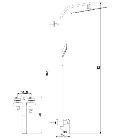 LM4960CW Меланж Смеситель для душа с верхней душевой лейкой  Троп дождь хром/белый (к/к 2)