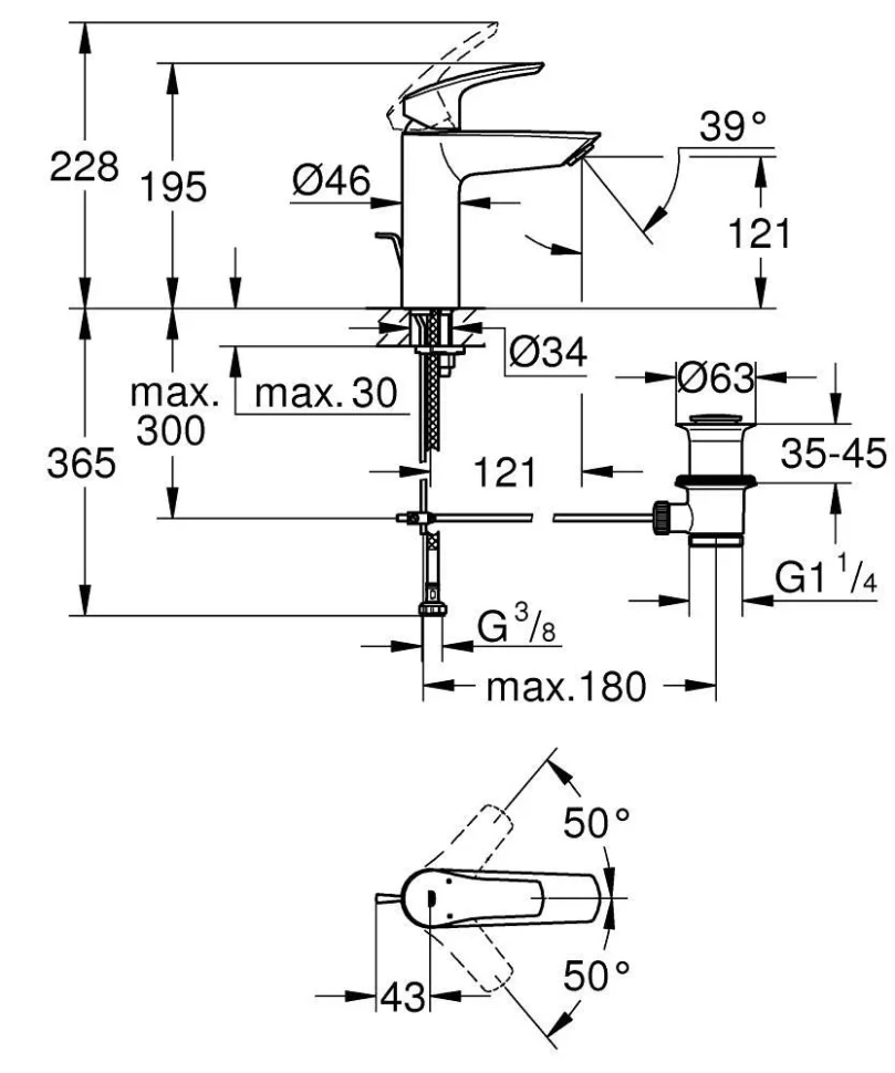 Смеситель для раковины с донным клапаном, размер M, черный Grohe Eurosmart 233222433