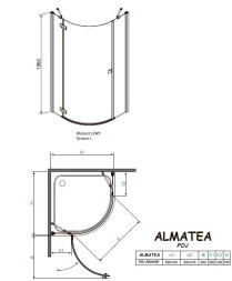 Душевая кабина полукруглая 900х900х1950, золото, правая Radaway Almatea PDJ 30702-09-01N