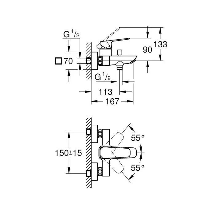 Смеситель для ванны, черный Grohe Cubeo 1018132430