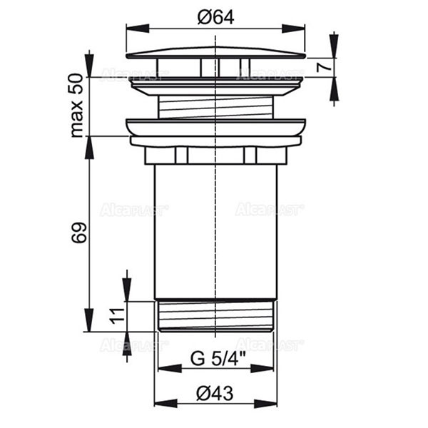 Донный клапан для раковины, хром Alcaplast A396