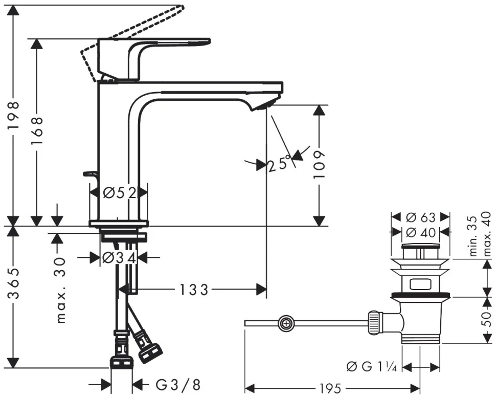 Смеситель для раковины 110, с донным клапаном, черный Hansgrohe Rebris S 72517670