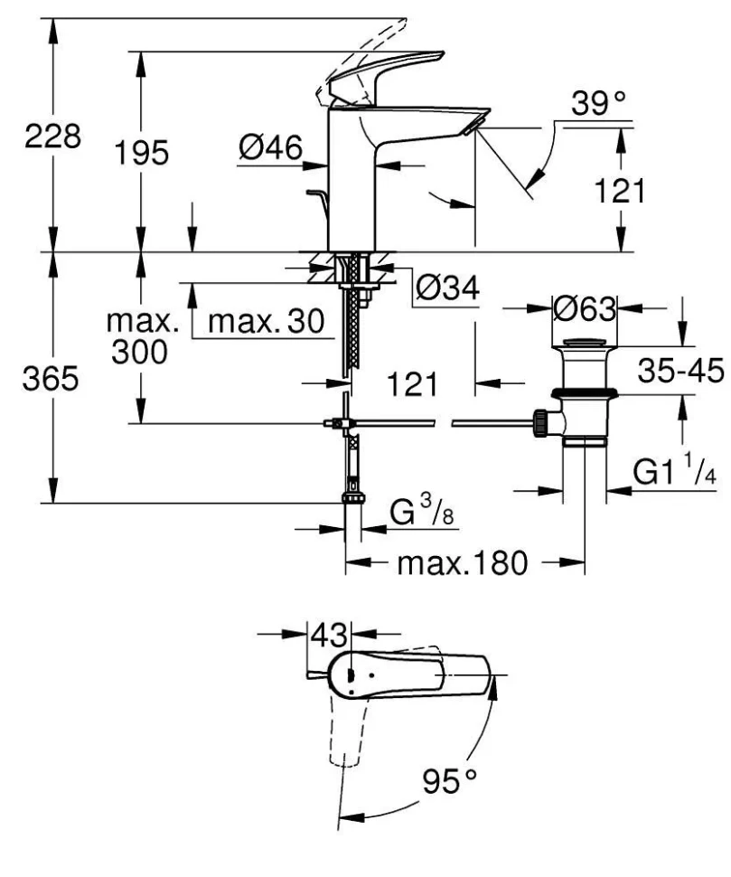 Смеситель для раковинны, размер M, ColdStart, черный Grohe Eurosmart 23393243E